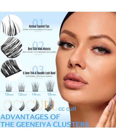 Geeneiya Wispy Lashes Clusters Kit - Natural Eyelash Extensions 10-16mm | C Curl | Waterproof Bond & Seal | Remover Tweezers & Brush Included - Buy Online on SooperMarket.com