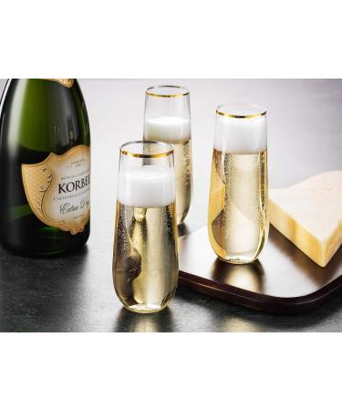 48 Pack Gold Rim Stemless Plastic Champagne Flutes - 9oz Disposable Toasting Glasses | Shatterproof, Recyclable, BPA-Free - Buy Online on SooperMarket.com