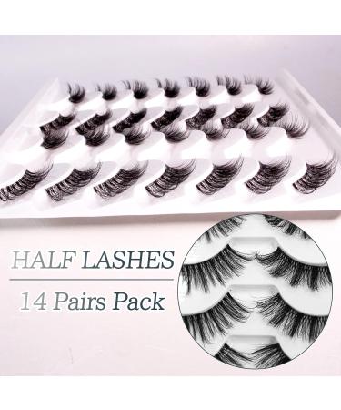 Shop Half Lashes: 14 Pairs Natural Cat Eye False Eyelashes - Handmade Soft Faux Mink & Clear Band - Buy Online on SooperMarket.com