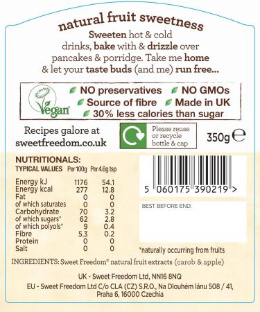 Sweet Freedom Light Syrup - Only 13 Calories - Perfect for Coffee, Drizzling, Frappes, Cocktails, Pancakes, Porridge - Vegan & Plant Based - 350g - Buy Online on SooperMarket.com