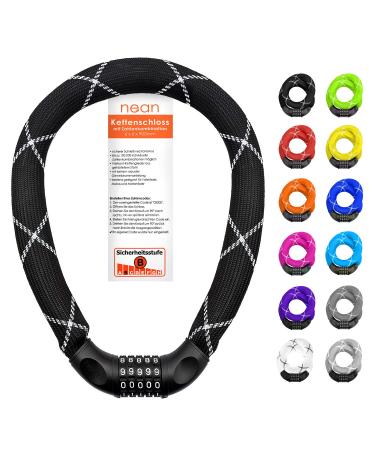 NEAN bicycle lock with numbers high safety and extremely robust tissue bunch bicycle chain lock number-code combination lock hardened steel chain members 6 x 6 x 900 mm black