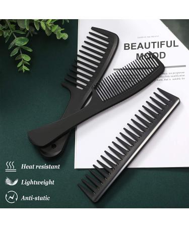 3-Piece Wide Tooth Detangling Hair Comb Set | Carbon Fiber Styling Cutting Comb for Women | Anti-Static Heat Resistant | Ideal for Curly, Straight, and Long Hair | Black - Buy Online on SooperMarket.com