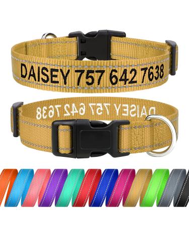 Tagme personalized dog collar for small dog with embroidered reflective nylon dog collar with PET name & telephone number Khaki XS XS (1 Pack) Khaki