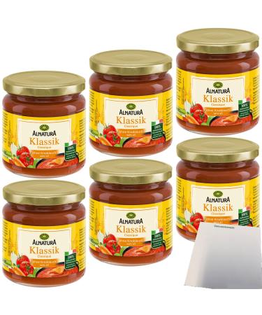 Alnatura Organic Tomato Sauce Classic without Garlic 6-Pack (6x350 ml Glass) + usy Block