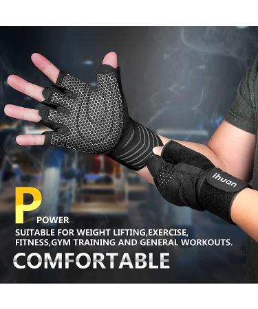 iHuan Ventilated Weight Lifting Gloves with Wrist Wrap Support - Full Palm Protection for Men & Women - Ideal for Weightlifting, Training, Fitness - Black (Large) - Buy Online on SooperMarket.com