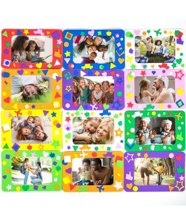 Horizon Group USA DIY Foam Picture Frame Craft Kit 12-Pack of 4x6-Inch Colorful Picture Frames with Punch Out Shapes & Back Stand Back to School Arts & Craft Activity Perfect for Projects