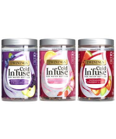 Twinings Cold In'Fuse Selection for Water Bottles 3 Flavours 36 Infusers Blueberry Apple Blackcurrant /Watermelon Strawberry Mint/ Rose Lemonade