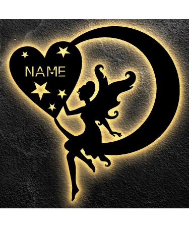 Elfe Fee Name and Heart Star Heading Moon Moon Led Decorative Leave Light Night Light Personalized by wish Lasergravur evening light children's room living room - in 13 colors
