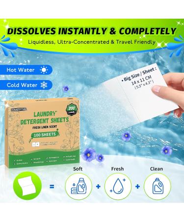 HOMERHYME Eco-Friendly Laundry Detergent Sheets - Fresh Linen Scent 200 Loads Plastic Free Hypoallergenic Travel & Home Use - 100 Strips - Buy Online on SooperMarket.com