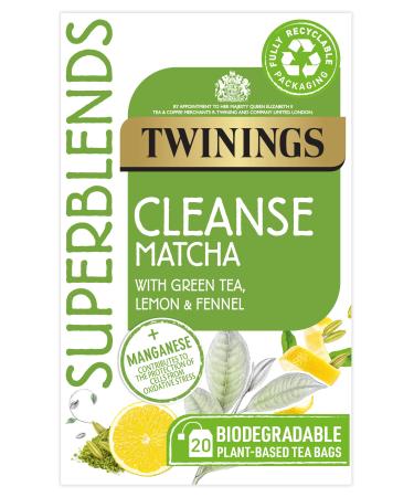 Twinings Superblends Cleanse Tea - Green Tea Herbal infusion with Matcha Lemon & Fennel Seeds with Manganese- 20 Biodegradable Tea Bags