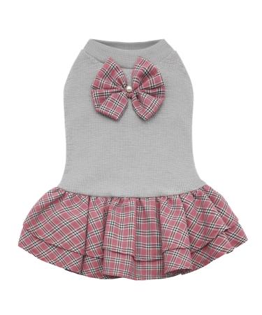 KYEESE Dog Dress Plaid with Bowknot Light Weight Pet Apparel for Small Dogs Cats Puppy Dog Outfits, Grey M Medium Grey