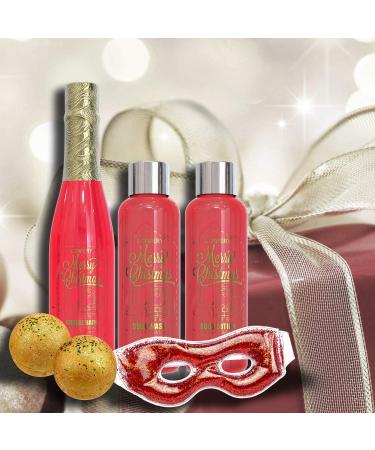 Red Rose Jasmine Home Spa Set: Bath and Body Gift Box for Him | Christmas Gifts | Fragrant Bubble Bath, Gold Bath Bombs, Red Glitter Gel Eye Mask and More - Buy Online on SooperMarket.com
