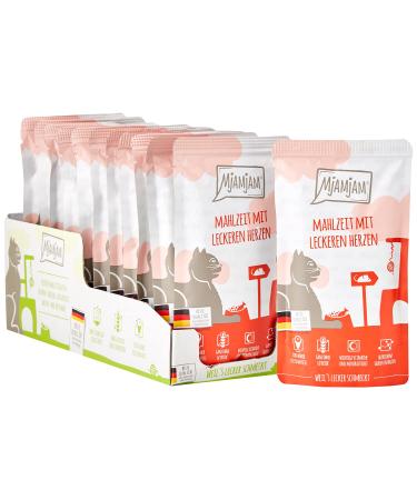 Mjamjam - Premium wet food for cats - squeezing - meal with delicious heart 12 pack (12 x 125 g) grain free with extra meat hearts 125 g (12 pack)