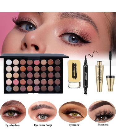 All in One Makeup Set Cosmetic Make up Gift Set for Women Beginners Includes Eyeshadow Palette Foundation & Face Primer Eyeliner Stamp lip gloss Set Eyebrow Soap Makeup Sponge brushes Set - Buy Online on SooperMarket.com