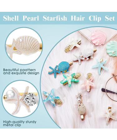 12-Piece Shell Pearl Starfish Hair Clip Set - Resin Alligator Hair Clips for Girls & Women - Buy Online on SooperMarket.com