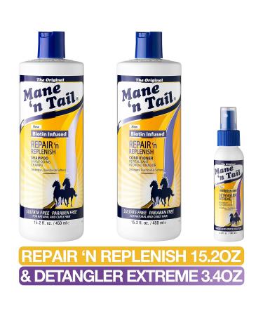 Mane 'n Tail Sulfate Free Repair & Replenish for Natural & Curly Hair | Vegan Curl Defining System | 15.2 oz Set with Detangler - Buy Online on SooperMarket.com