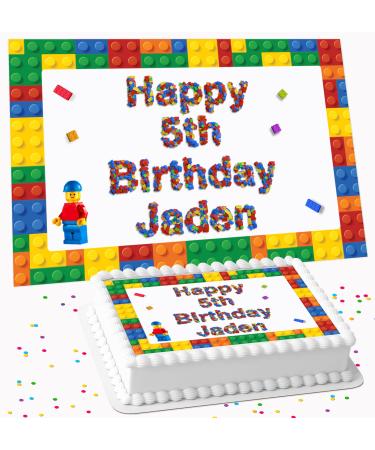 BUILDING BRICKS HAPPY BIRTHDAY PERSONALISED EDIBLE ICING COSTCO CAKE TOPPER AT-1123