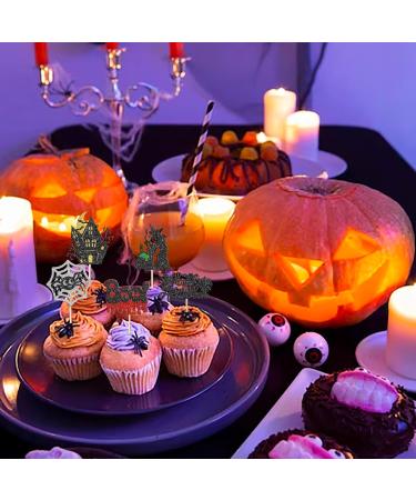 Rsstarxi 24 Pack Halloween Cupcake Toppers Glitter Tombstones Spider Boo Ghost Witch Cupcake Picks Skull Bat Happy Halloween Cake Decoration for Horror Halloween Baby Shower Birthday Party Decorations Design 25 - Buy Online on SooperMarket.com