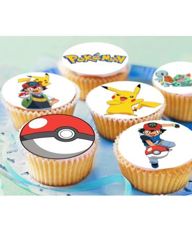Pre-Cut Pokemon 1B Edible Stand up Wafer Paper Cupcake Toppers Cake Decorations Birthday Party (24)