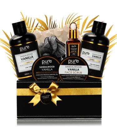 Pure Mens Bath and Body Gift Set. 7 Pc Natural Spa Gift Basket for Men. Spa Gift Set is 1 Ideal Gift for Men That Care about themselves!