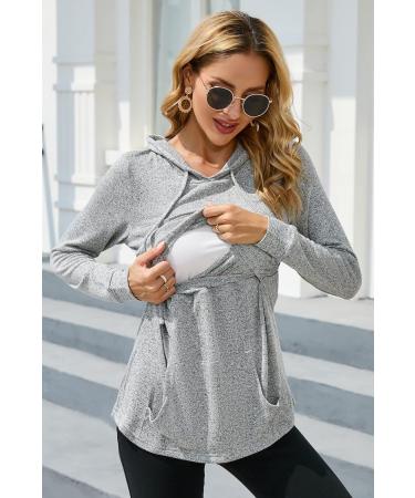 Sosolism Women's Nursing Hoodie | Maternity Breastfeeding Top | Long Sleeve Pregnancy Sweatshirt | XL Light Grey - Buy Online on SooperMarket.com