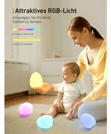 Synighty Dimmable Silicone LED Night Light for Children - 8 Color Changing 1-Hour Timer Memory Function Type C Charging - Perfect Egg-Shaped Bedside Lamp for Breastfeeding (White) - Buy Online on SooperMarket.com