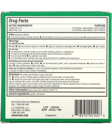 J R Watkins Cough Suppressant Rub - Menthol & Camphor 4.12 oz | Natural Relief - Buy Online on SooperMarket.com