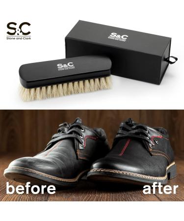 Stone and Clark Premium White Horsehair Shoe Brush - 100% Horse Hair Bristles for Perfect Leather Polish - Concaved Beech Wood Handle - Shoe Care Essential - Buy Online on SooperMarket.com