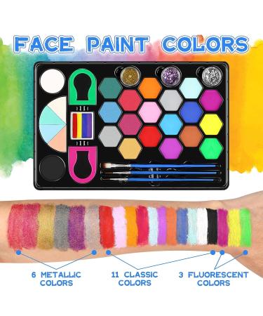 40-Piece Kids Face Paint Kit | 20 Colors with Stickers, Brushes, Sponges & Split Cake | Professional Face Painting Set - Buy Online on SooperMarket.com