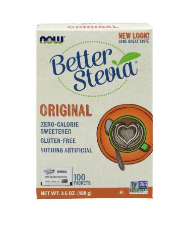 NOW Foods, Better Stevia Original Packets, Zero-Calorie Sweetener, Gluten-Free, Certified Non-GMO, Kosher, 100 Packets