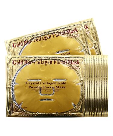 Adofect 12PC 24K Gold Gel Collagen Crystal Facial Masks Sheet Patch For Anti Aging, Puffiness, Anti Wrinkle, Moisturizing, Deep Tissue Rejuvenation and Hydrates Skin 12 PCS