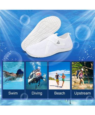 Spesoul Water Sports Shoes - Quick Dry Barefoot Aqua Shoes for Beach, Pool, Surf, Yoga - White Mesh, 8 Women/6.5 Men - Buy Online on SooperMarket.com