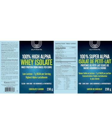 Ultimate 100% High Alpha Whey Isolate Chocolate Powder 230g High Performance Low Lactose Grass-Fed Highest alpha-lactalbumin 7g of BCAA per serving - Buy Online on SooperMarket.com