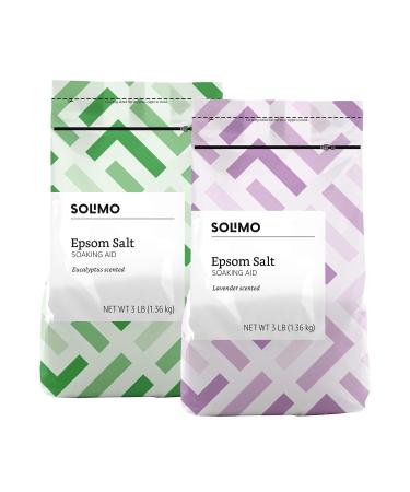 Amazon Brand - Solimo Epsom Salt Soaking Aid, Lavender Scented, 3 Pound & Solimo Epsom Salt Soaking Aid, Eucalyptus Scented, 3 Pound
