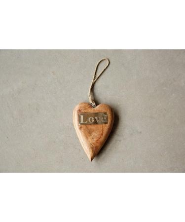 Creative Co-op Mango Wood Hanging Heart with Metal Love Brown 8" Tall - Buy Online on SooperMarket.com