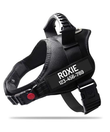 PawPawify Personalised No Pull Dog Harness with Custom Name and Phone Number Heavy Duty Pet Vest to Prevent Tugging Pulling or Choking Training and Walking (Black M Chest 24-31in) M Chest 24-31in Black