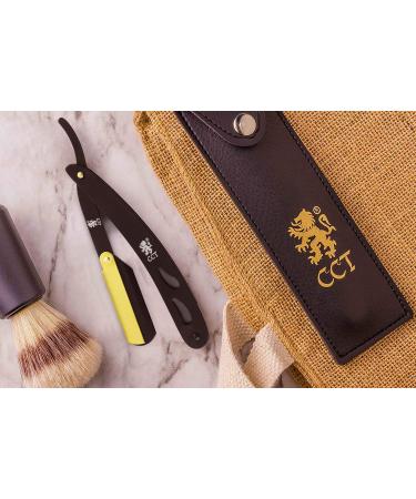 Cambridge Cutthroat Straight Edge Razor Kit - Stainless Steel Black & Gold Barber Razor with 10 Blades, Premium Single Blade Razor for Men with Travel Pouch - Buy Online on SooperMarket.com