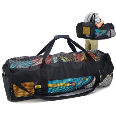MOOCY Mesh Duffel Bag, XL Heavy Duty Beach Totes with Side Pockets and Zipper for Dive, Scuba, Diving, Snorkeling Storage | Workout, Gym, Wrestling Bag XL -Black