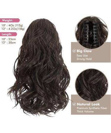 REECHO 12 Inch Short Curly Claw Clip Ponytail Extension | Natural Wavy Synthetic Hair | Black Brown | Women's Hairpiece - Buy Online on SooperMarket.com