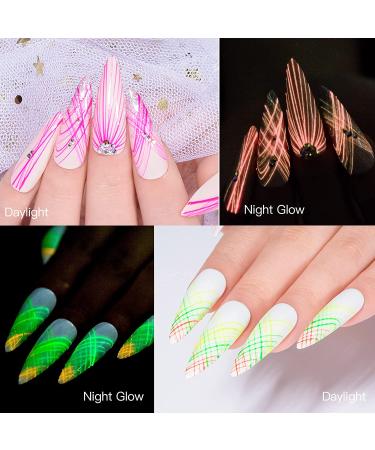 Glow in the Dark Spider Gel Nail Art - 6 Colors Luminous Drawing Gel for DIY Manicure | UV LED Soak Off Elastic Line Painting Gel with Brushes - Buy Online on SooperMarket.com