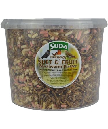 Supa Dried Mealworms Hi-Energy Suet Pellets & Fruit Platter Mix for Wild Birds 3 Litre Bucket High Energy Protein Rich Treat For Garden Birds Attract More Birds To Your Garden. Suet 3 l (Pack of 1)