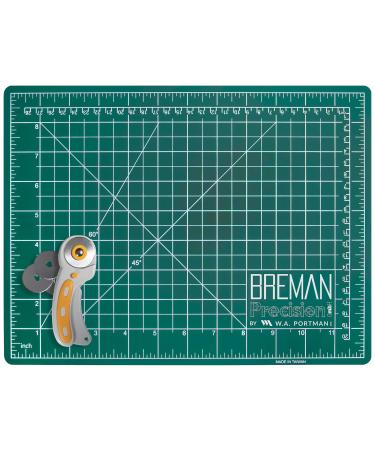 WA Portman Self Healing Cutting Mat and Rotary Cutter Set - 9x12 Inch Rotary Cutter Mat - 45mm Rotary Cutter and Mat - 5 Extra Rotary Fabric Cutter Blades - Ideal Sewing Mat Set for Craft Supplies