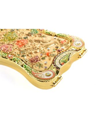 Jinvun Antique-Like Gold Peacock Compact Mirror - Durable Travel Purse Makeup Mirror | Vintage Design, Shield Shape, Magnification | Unique Jewellery Gift - Buy Online on SooperMarket.com
