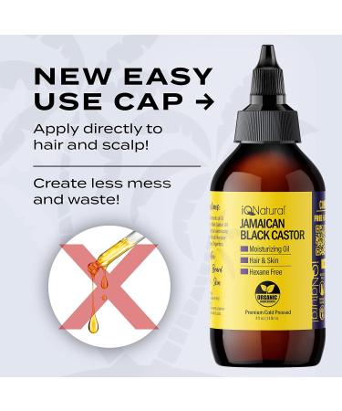 IQ Natural Jamaican Black Castor Oil 100% Pure Cold Pressed Scalp, Nail, and Hair Oil - 2 Pack (4oz each) - For Hair Growth and Skin Conditioning - Unscented - Buy Online on SooperMarket.com