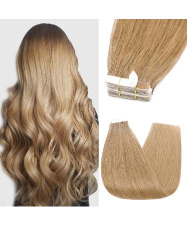 Silk-co tape in extensions real hair 50cm dark blonde 25g 10pcs tape extensions Skin weft hair extension real hair hair extreme tape glue 27# dark blonde