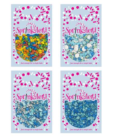 Sprinkletti - Sprinkle Mixes - Kids Themed Box of 4 pouches - Cake Topper Sprinkles - 4 x 30g Edible Cupcake Decorations - Perfect for Secret Santa gifts Christenings and Mermaid Themed Parties