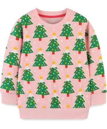 Girls Cotton Sweatshirt | Long Sleeve Casual Jumper for Toddler | Age 2-3 Years | Christmas Trees | Kids T-Shirt - Buy Online on SooperMarket.com
