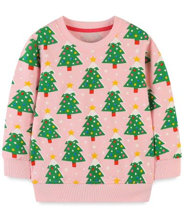 Girls Sweatshirt for Kids Cotton Top Casual Jumper Girl T Shirt Toddler Clothes Long Sleeve Pullover Age 1-12 Years 2-3 Years Christmas Trees
