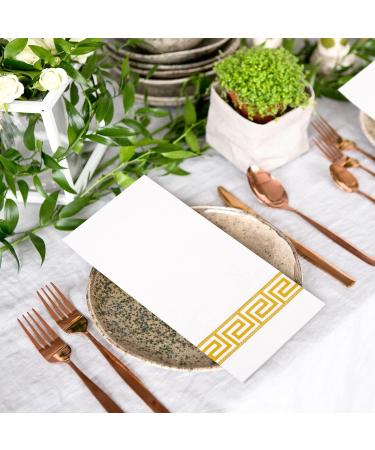 LEKOCH 100 PCs Premium Disposable Napkins - White with Gold Design Air Laid Fabric 43x30 cm - Perfect for Weddings & Events - Buy Online on SooperMarket.com