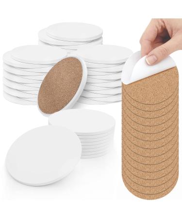 50 Pack Ceramic Tiles for Crafts Coasters Round White Tiles Unglazed 4-Inches with Cork Backing Pads for Alcohol Ink or Acrylic Pouring DIY Make Your Own Coasters Mosaics Painting Projects